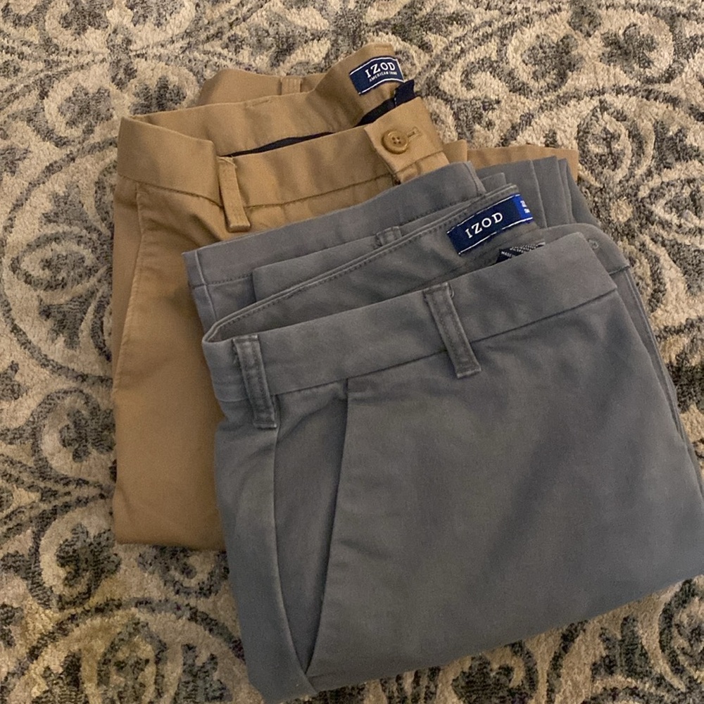 Men’s IZOD pants bundle, gray and brown casual pants. 32x32.